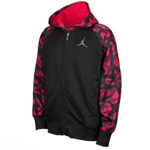 Boys Nike Air Jordan Full Zip Black/Red Hoodie Jacket Thermafit Size XL (13-15)
